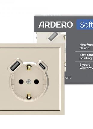 Розетка с дополнительными выходами usb/type-c ardero er123usb-c soft 18/20вт c заземлением шампань
