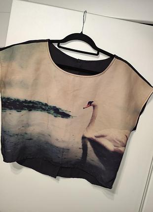 Кроп-топ блузка h&m с принтом «лебедь» / лебединое озеро