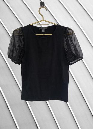 Жіноча блуза primark xs s оригінал праймарк стан ідеал чорна стрейчева блузка акцентні напівпрозорі рукави сітка літній топ 42 44
