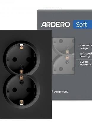 Розетка подвійна ardero er122-b soft 16а із заземленням чорна