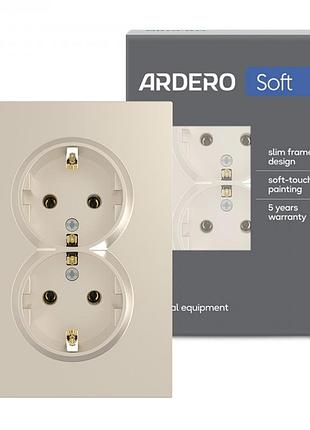 Розетка подвійна ardero er122-c soft 16а із заземленням шампань