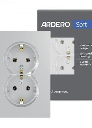 Розетка двойная ardero er122-s soft 16а с заземлением серебро