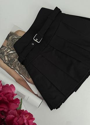 Міні спідниця шорти zara плісирована з сріблястою пряжкою