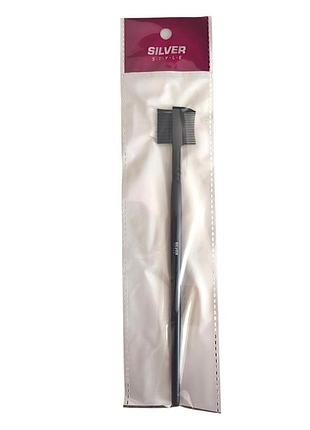 Пензель-гребінь для брів silver style кс-676 штучний ворс 19 см 6761