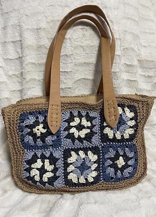 Стильна плетена сумка-тоут з рафії (granny square)💙