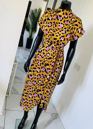 Яркое платье миди river island с леопардовым принтом, размер uk 10 (s/m)