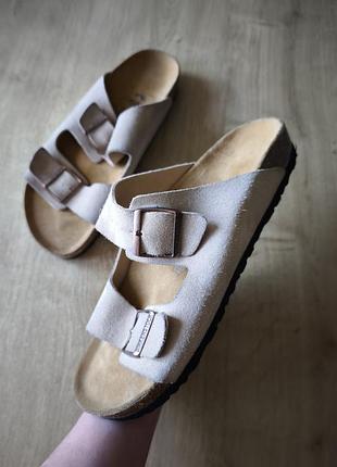 Крутые мужские кожаные шлепанцы  birkenstock, р.44.