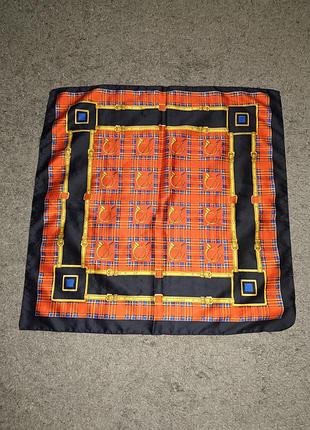 Винтажный шелковистый платок tartan с принтом ремней и валторн / made in italy