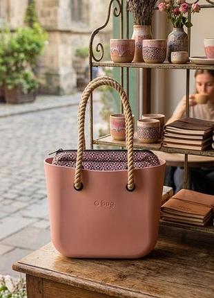 Сумка італійського бренду o bag. це модель o ba оригінальна сумка o bag (рожева/пудрова) з канатними ручками та стильним вкладишем