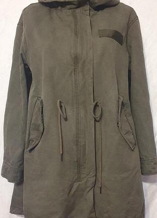 Куртка женская zara basic хаки д/m - парка с меховой подстежкой тедди весна осень
