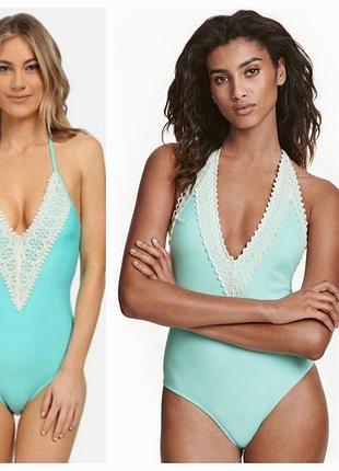 Бирюзовый слитный купальник ,монокини h&m (размер 12)