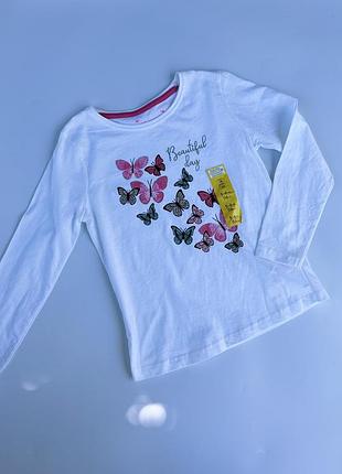 🦋 новий бавовняний лонгслів primark з метеликами (5–6 років, 116 см)