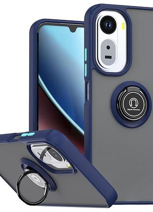 Чохол fiji colorframe для poco c81 pro матовий бампер з кільцем підставкою dark blue