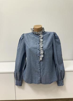 Оригінальна блуза сорочка sézane chlo blouse chambray з мереживом сангалло