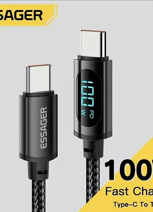 Кабель essager usb type-c – type-c 100w pd с дисплеем, 2м, быстрая зарядка