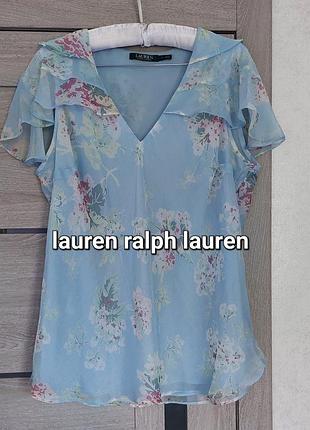 Трендовая🩵 небесно-голубая шифоновая блуза   цветочный принт 🪻lauren ralph lauren(размер 40-42)