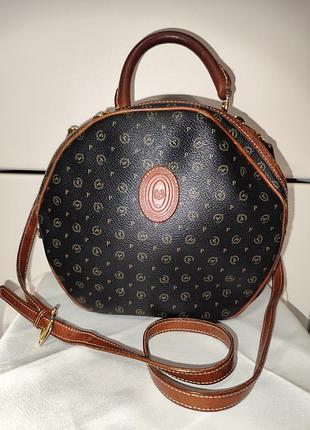 Винтажная круглая сумка pollini monogram (италия) оригинал