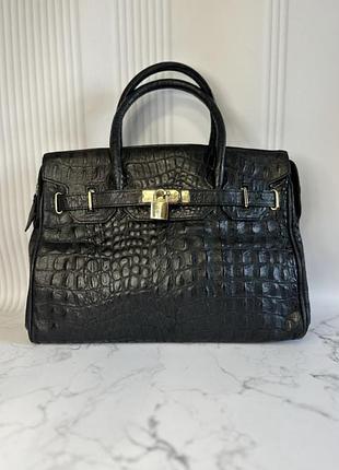 Італійська сумка велика чорна в стилі birkin hermes