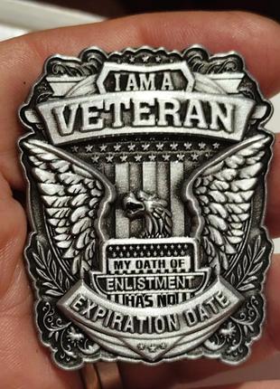 Брошь брошка значок двойной крупный пин металл я-ветеран veteran