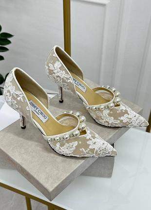 Босоножки jimmy choo белые ажурные с жемчужинами