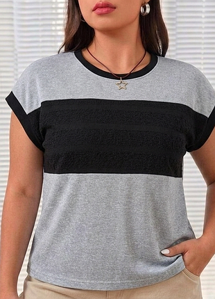 Комфортный трикотаж 👕 стильная серо-черная футболка 👕 свободный крой 👕 базовая женская футболка m-l