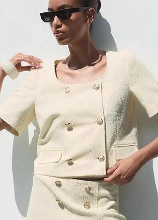 Твідовий жакет з коротрим рукавом, zara укорочений текстурований розмір xs