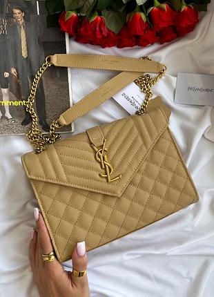 Saint laurent leather envelope chain bag beige