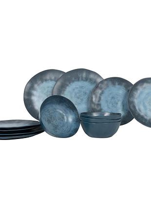 Сервіз столовий gimex tableware меламіновий для кемпінгу та дачі темно-синій 12 предметів для 4 осіб sc-532