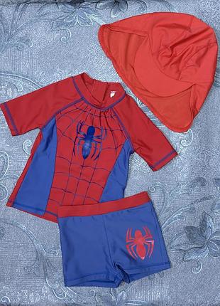 Купальный костюм детский 3-4 года 104 см рост marvel spider man стильный яркий море пляж футболка плавки кепка для плавания для мальчика
