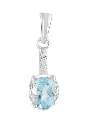 Підвіска срібна родована з натуральним топазом 2.325ct. жіноча, проба 925, блакитний топаз овал