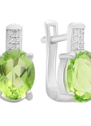 Срібні сережки з хризолітом 4.473ct, родовані, проба 925, англійська застібка