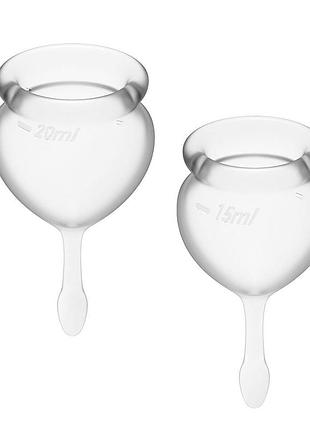 Набор менструальных чаш satisfyer feel good (transparent), 15мл и 20мл, мешочек для хранения feromon