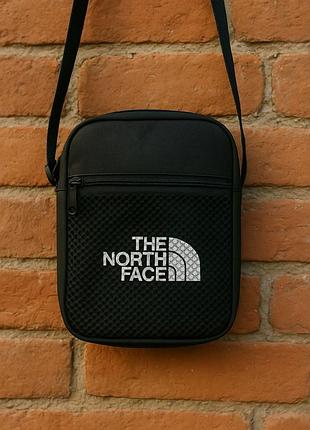 Сумка борсетка черная the north face модная универсальная на 3 отделения с логотипами