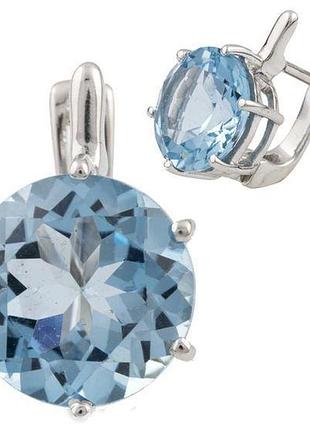Срібні сережки з натуральним блакитним топазом 6.23ct, родовані, проба 925, англійська застібка, арт. 1143308