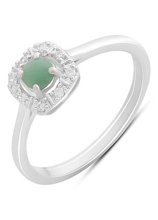 Серебряное родированное кольцо 925 пробы с натуральным изумрудом 0.36ct и фианитами, размер 18
