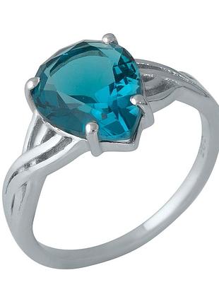 Каблучка срібна родована з топазом лондон блю 3.1ct, проба 925, розмір 17.5