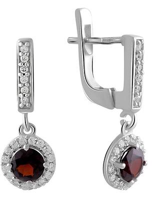 Сережки срібні родовані з натуральним гранатом 1.89ct, проба 925, англійський замок