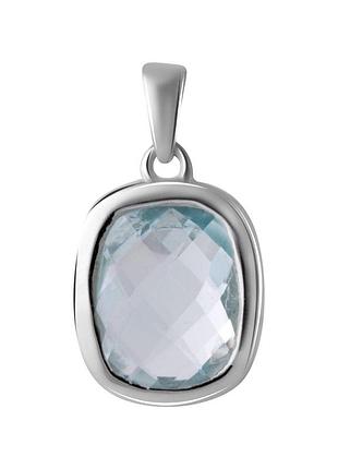 Підвіска срібна родована з натуральним блакитним топазом 3.495ct, 925 проба, овал, жіноча