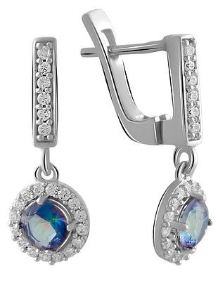 Сережки срібні 925 проби з містик топазом 1.36ct, родовані, англійський замок, хамелеон, арт. 2049111