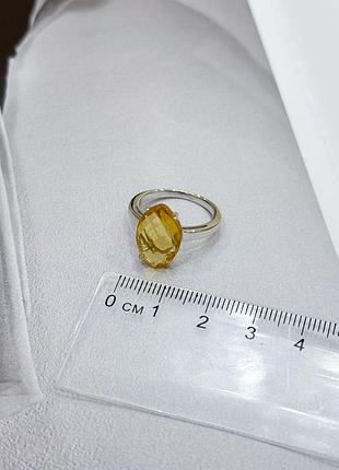 Серебряное кольцо родированное 925 пробы с цитрином nano 5.25ct, женское, размер 18.5