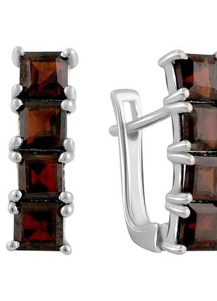 Серьги серебряные родированные 925 проба с натуральным гранатом 3.675ct, английский замок