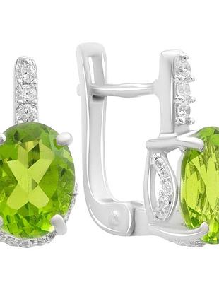 Сережки срібні родовані високої якості з хризолітом 3.494ct, 925 проба, англійський замок