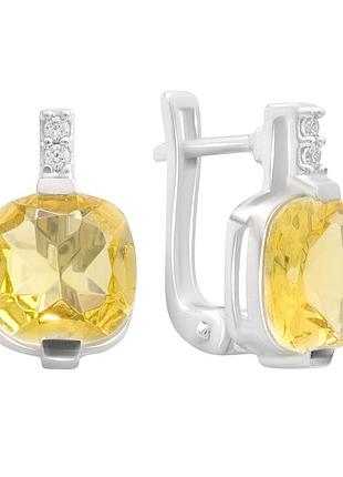 Сережки срібні родовані 925 проби з цитрином nano 5.42ct, англійський замок, жовті