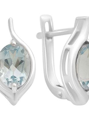 Сережки зі срібла 925 з натуральним блакитним топазом 2.99ct, родовані, англійська застібка
