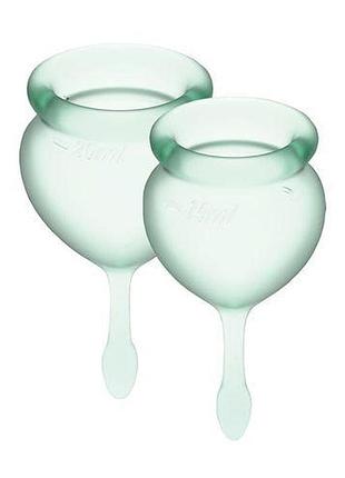 Набор менструальных чаш satisfyer feel good (light green), 15мл и 20мл, мешочек для хранения feromon