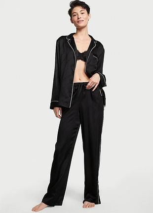 Жіноча піжама (штани+сорочка) victoria's secret (2656400001283) satin xs чорна