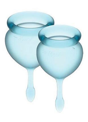 Набор менструальных чаш satisfyer feel good (light blue), 15мл и 20мл, мешочек для хранения feromon