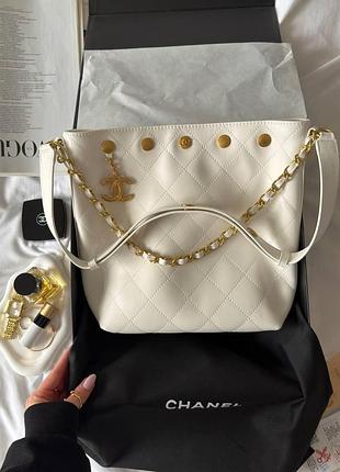 Chanel small cc quilted shopping bag milk/gold