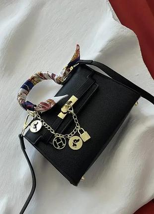 Шкіряна жіноча сумка hermes kelly з хустинкою стильна сумочка для дівчини гермес брендова класична для жінки