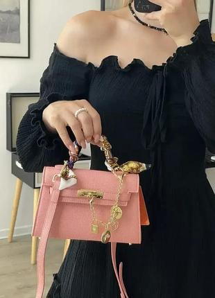 Шкіряна жіноча сумка hermes kelly з хустинкою стильна сумочка для дівчини гермес брендова класична для жінки